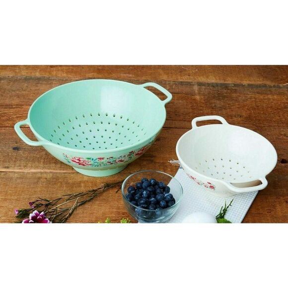 Pioneer Woman Garden Party Kitchen Colander Set Floral Plastic White Green - Picture 7 of 7
